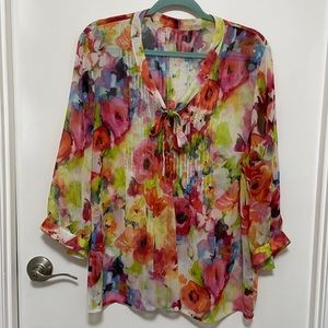 Coldwater Creek sheer vibrant floral blouse 1-2X